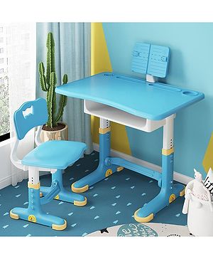 Babyhug Study Table & Chair Set with Height Adjustment  Blue| Reading Frame| Comfortable Backrest| Easy to Assemble| Easy to Clean and Maintain