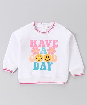 Babyhug Cotton Knit Full Sleeves Sweatshirt With Text Graphics - White