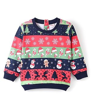 Babyhug 100% Cotton Knit Full Sleeves Sweatshirt With Christmas Print - Pink & Navy Blue