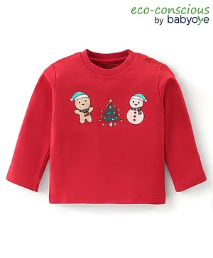 Babyoye 100% Cotton With Eco Jiva Finish Full Sleeves T-Shirt Bear Print - Red