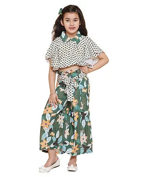 AJ Dezines Half Sleeves Polka Dots Printed Top & Floral Printed Palazzo -  Green