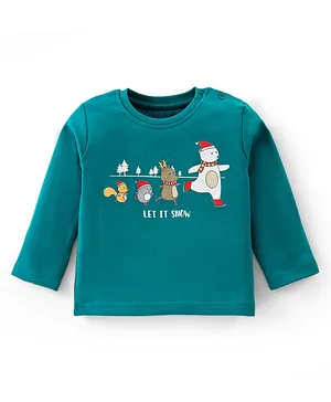 Babyoye 100% Cotton With Eco Jiva Finish Full Sleeves T-Shirt Snowman Print - Green