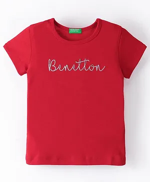 UCB Cotton Knit High Density Half Sleeves T-Shirt Benetton Embroidery - Red