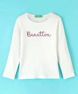 UCB Cotton Knit Full Sleeves High Density Long T-Shirt Text Print - Off White
