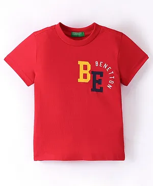 UCB Cotton Knit Half Sleeves Short Branding T-Shirt Text Print - Red