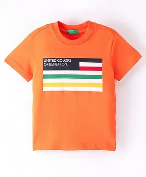 UCB Cotton Knit Half Sleeves Short Branding T-Shirt Text Print - Orange