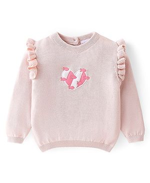 Babyhug Full Sleeves Pullover Sweater with Heart Embroidered - Pink Babyhug Full Sleeves Pullover Sweater with Heart Embroidered - Pink