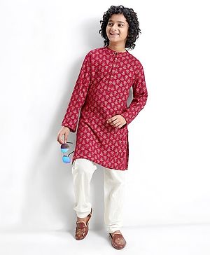 Pine Kids 100 % Viscose Woven Full Sleeves  Foil Printed   Kurta & Pajama Set - Dark Pink