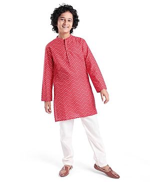 Pine Kids Full Sleeves Chevron Printed Kurta Pyjama Set- Red