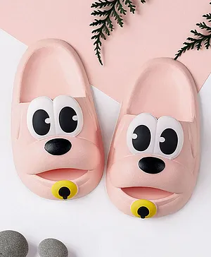 Baby Moo Dog Faced Detailed  Slippers Anti Skid Sliders - Pink