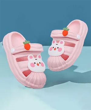Baby Moo Bunny & Strawberry Applique Detailed Waterproof Anti Skid Slingback Clogs - Pink