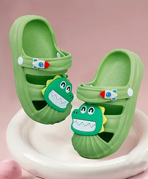 Baby Moo Crocodile Applique Detailed Slingback Clogs - Green