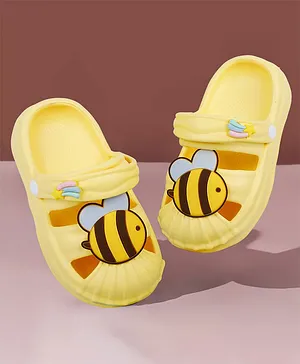 Baby Moo Buzzing Honey Bee Applique Detailed Slingback Anti Skid Clogs - Yellow