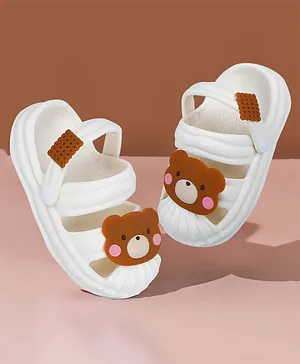Baby Moo Teddy Bear Applique Detailed Slingback Anti Skid Clogs - White