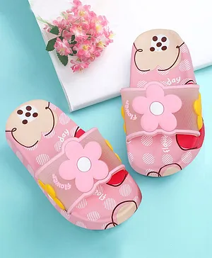 Baby Moo Floral 3D Beach Slippers Sliders - Pink