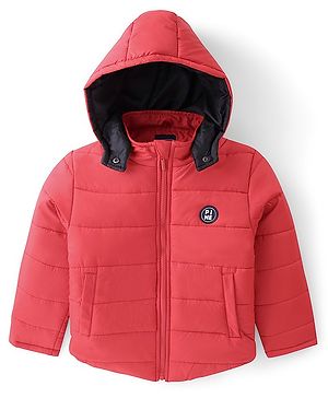 Pine Kids Full Sleeves Solid Color Medium Winter Hooded Jacket - Red