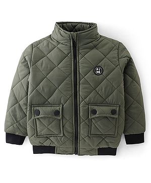 Pine Kids Full Sleeves Quilted Medium Winter Jacket -Olive