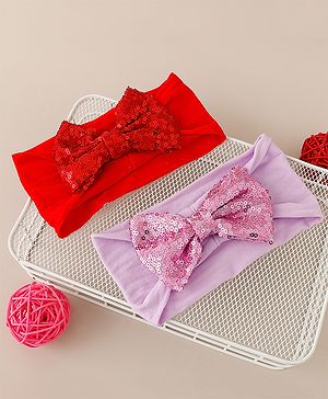Babyhug Free Size Headbands with Bow & Sequins Pack of 2 - Red & Purple