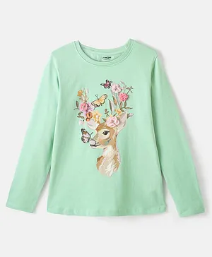 Primo Gino 100% Cotton Knit Full Sleeves Deer Printed T-Shirt - Green