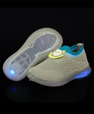 KATS Mesh Design Monkey Applique Detailed LED Shoes - Green