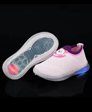 KATS Mesh Design Monkey Applique Detailed LED Shoes - Light Pink
