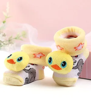 Cute Walk by Babyhug Ankle Length Sock Shoes with Stripes & Smiley Applique - Yellow main image 1