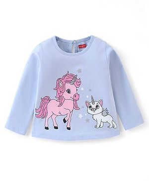 Babyhug Cotton Full Sleeves Tee With Unicorn Graphics - Blue