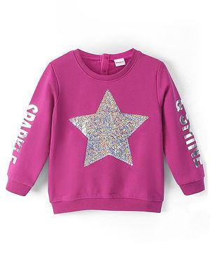 Babyhug Cotton Knit Full Sleeves Sweatshirt with Sequins & Foil Detailing - Purple