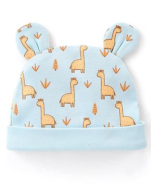 Babyhug 100% Cotton Cap with 3D Ears Dino Print - Blue