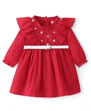 Babyhug Cotton Short Sleeves Checks Frock with Bow & Leggings