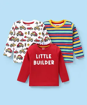 Babyhug 100% Cotton Knit Full Sleeves Tee with Car Graphics Pack of 3 - Multicolour