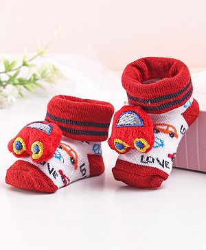 Cute Walk by Babyhug Sock Shoes with Car Applique - Red