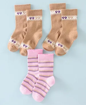 Bonjour Mid Calf Length Cotton Socks Pack of 3 (Color May Vary)
