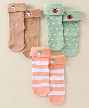 Bonjour Ankle Length Cotton Socks Pack of 3 (Color & Print May Vary)