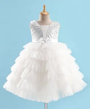 Bluebell Sleeveless Party Frock With Sequine Detailing - White