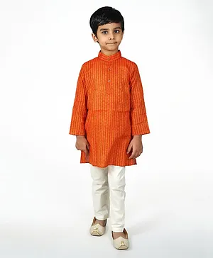 Mittenbooty Full Sleeves Striped Pattern Design Kurta & Pyjama -  Orange
