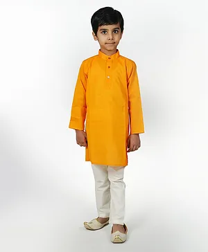 Mittenbooty Full Sleeves Solid Kurta Pyjama Set  - Orange