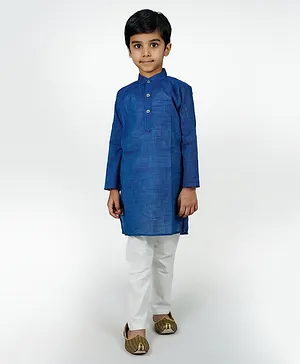 Mittenbooty Full Sleeves South Textured Kurta With Solid Pyjama - Blue