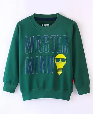 Fido Cotton Knit Looper Full Sleeves Text Printed Light Winter Wear T-Shirt - Green