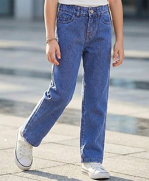 Pine Kids Cotton Woven Slim Fit Washed Denim Jeans - Blue