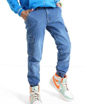 Pine Kids Full Length Solid Color Jogger Fit Denim Jeans - Blue
