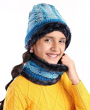 Pine Kids Woollen Cap & Snood Set Blue - Cap Diameter 12 cm