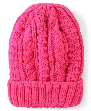 Pine Kids Cable Knit Woolen Beanie Cap - Fuchsia