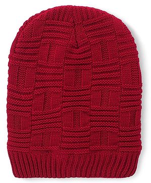 Pine Kids Woollen Cap Self Design Red - Diameter 14 cm