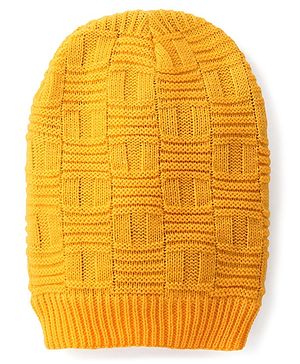Pine Kids  Woollen Cap Solid Colour Checked Design Mustard - Diameter 18.5 cm