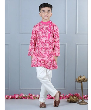 Aww Hunnie Full Sleeves Seamless Jaipuri Paisley Swirl Printed Kurta With Pyjama - Pink