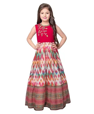 Betty By Tiny Kingdom Sleeveless Sequin Embroidered & Ikat Design Gown - Tomato Red