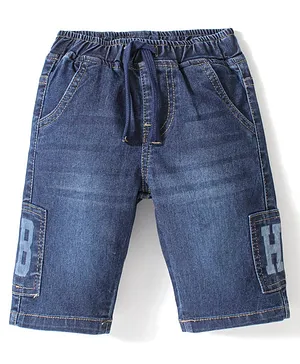 Babyhug Cotton Above Knee Length Bermuda with Stretch Washed - Blue