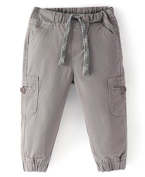 Babyhug Cotton Spandex Full Length Trouser Solid Colour - Grey