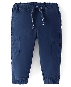 Babyhug Cotton Spandex Full Length Trouser Solid Colour - Navy Blue